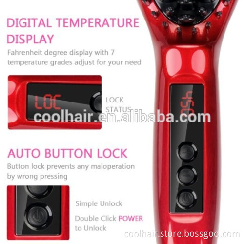 LCD Display heat straightener hair brush red